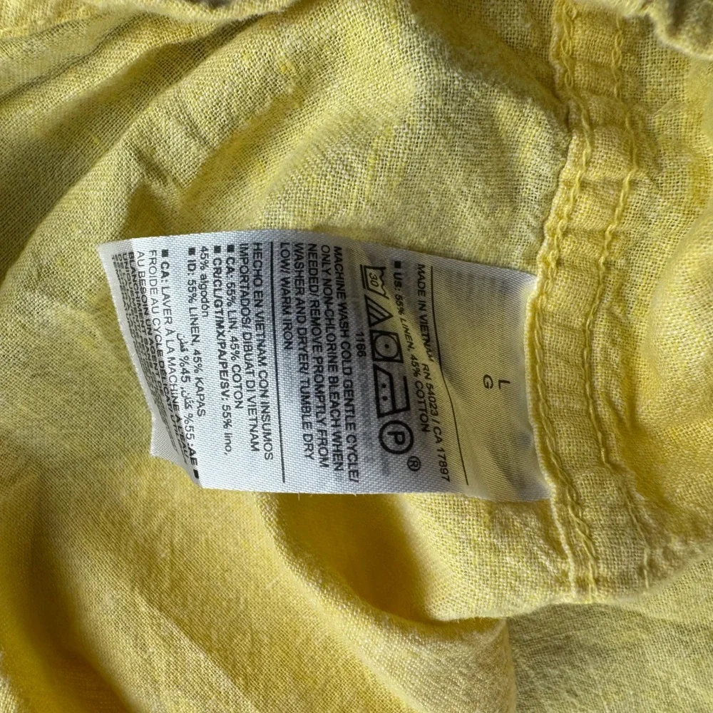 Old Navy Mens Everyday Shirt‎ Regular Fit Linen Blend Short Sleeve Yellow Large